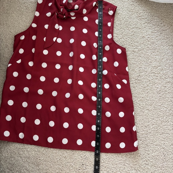 Ann Taylor Burgundy Polka Dot Sleeveless Blouse with Neck Tie - Picture 5 of 8
